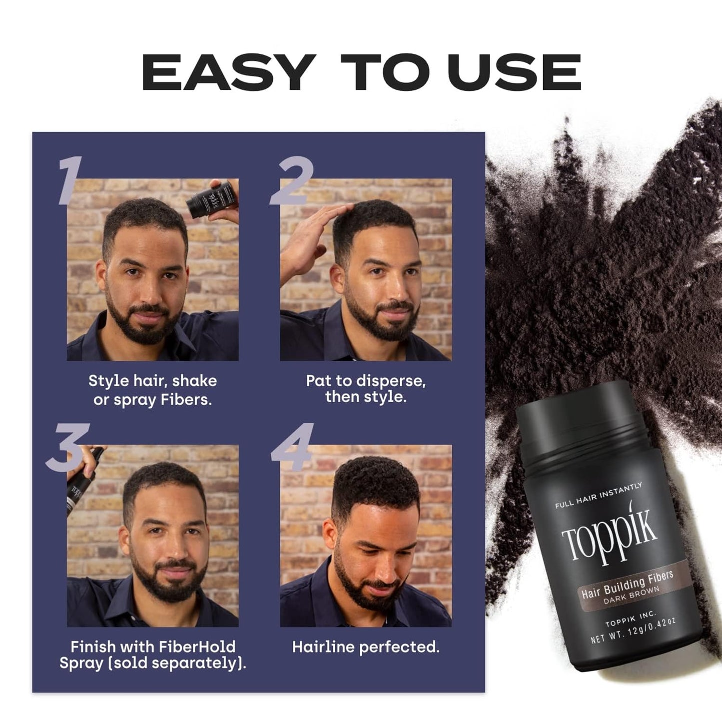 Toppick Hair Building Fibers, Keratin Fibres for Hair Thickening, Bald Spot Coverage 27.5g (Black)