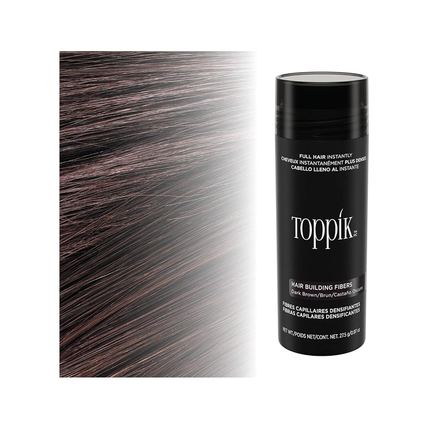 Toppick Hair Building Fibers, Keratin Fibres for Hair Thickening, Bald Spot Coverage 27.5g (Black)